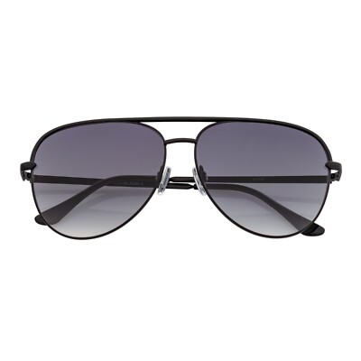 Oversized High Key Metal Aviator Flat Lens Black Frame Smoke Gradient Fade  Lens