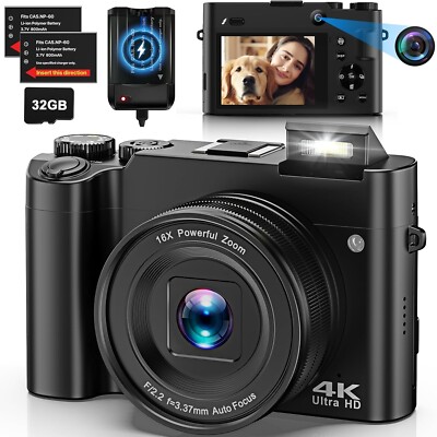 4K Digitalkamera Dual 64MP 16X Digitalzoom Anti-Shake 2 Akkus inkl. Zubehörpaket