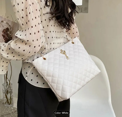 Women's Large Capacity Chain Tote Bag, Quilted Crown Decor Shoulder Bag