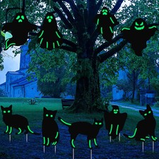 NEW 9 Pack Halloween Yard Signs Outdoor Decorations Black Cat Ghost Yard Sign