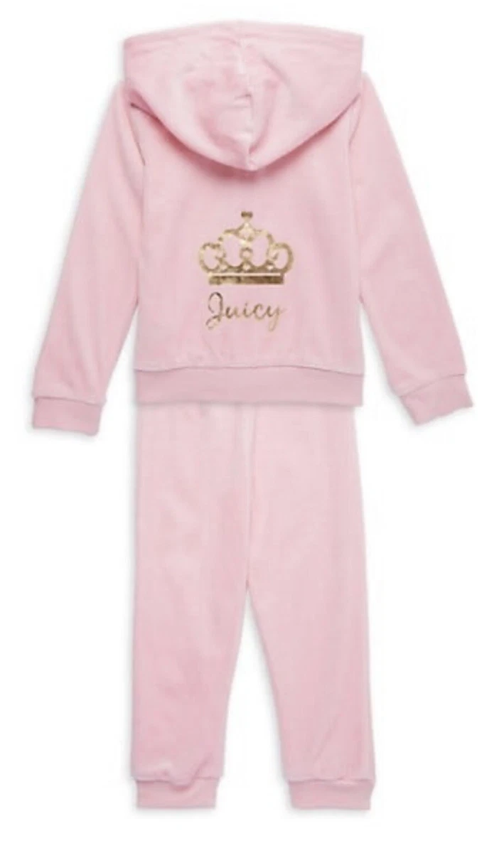 NWT, Girls Pink Juicy Couture Velour Set, Hoodie + Jogger Pants. Size 4T