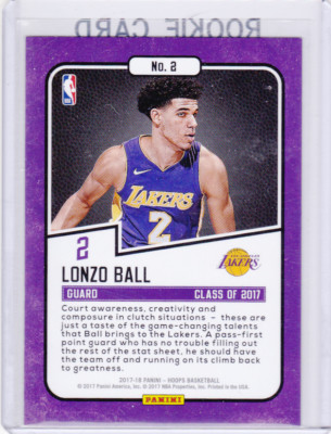 LONZO BALL ROOKIE CARD 2017-18 Panini Hoops Los Angeles LAKERS NBA