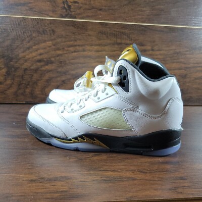 Nike Air Jordan 5 Retro White Black Olympic Gold Medal Size 5Y