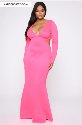 Plus Size Pink Cutout Maxi Long Sleeve Dress | eBay
