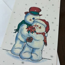 Merry Christmas Snowman Couple Holiday Blessings & Wishes Folded Greetings Card