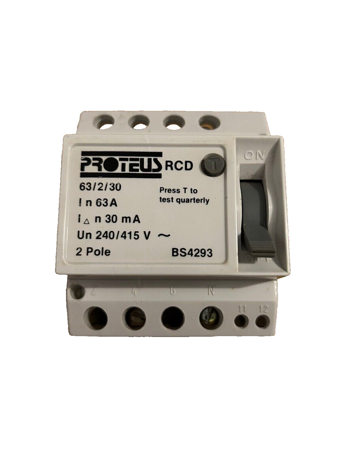 PROTEUS 63A 30mA 2 POLE 63/2/30 RCD CIRCUIT BREAKER BS4293 | eBay UK