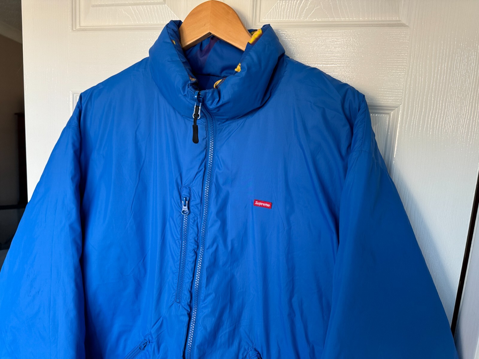 MENS SUPREME REVERSIBLE WATCHES JACKET FW20 BLUE QUILTED COAT MEDIUM BOMBER image 3