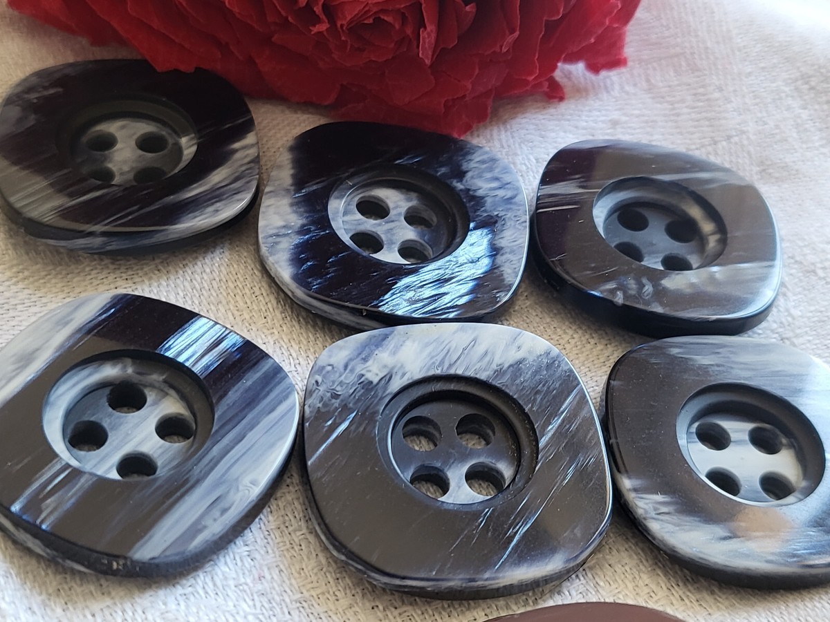 Lot De 6 Gros Boutons Vintage Bleu Mat - 2,8 Cm - Réf 1731 - Occasion