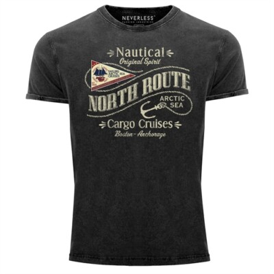 Herren Vintage Shirt North Route Nautik Anker Adventure Printshirt T-Shirt