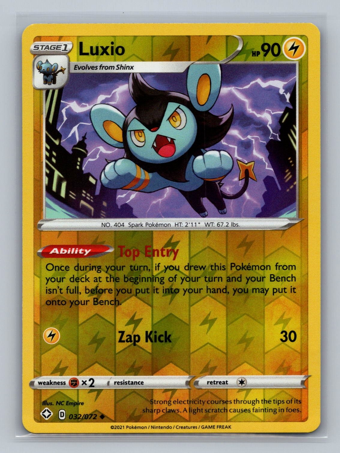 Luxio 032/072 Uncommon Shining Fates Pokemon Reverse Holo Near Mint