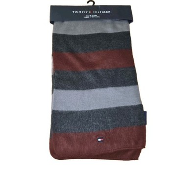 Tommy Hilfiger Men's Scarf  Grey Burgundy New Hat NOT Included $98 Retail 