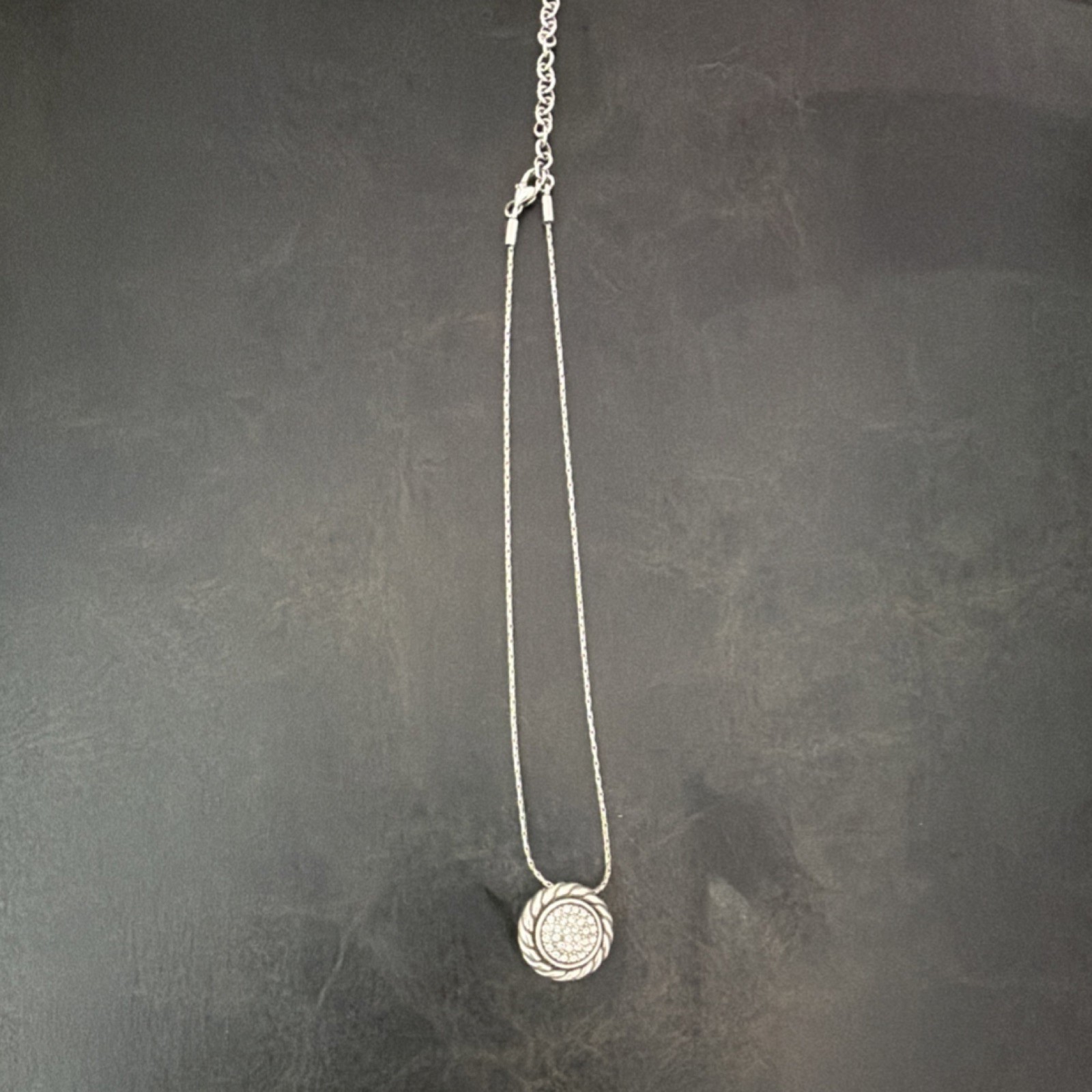 Brighton Silver-Tone Reversible Round Charm Pendant Necklace Pearl Pavé Crystal