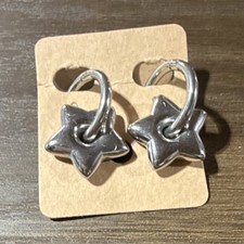 Silver Tone Star Shaped Metal Hoop Earrings Leverback Fashion Jewelry