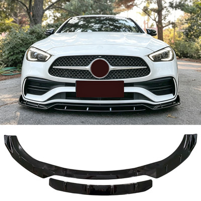 For Benz W206 C-Class C300 AMG-Line 2022-2026 Gloss Black Double-Deck Front Lip