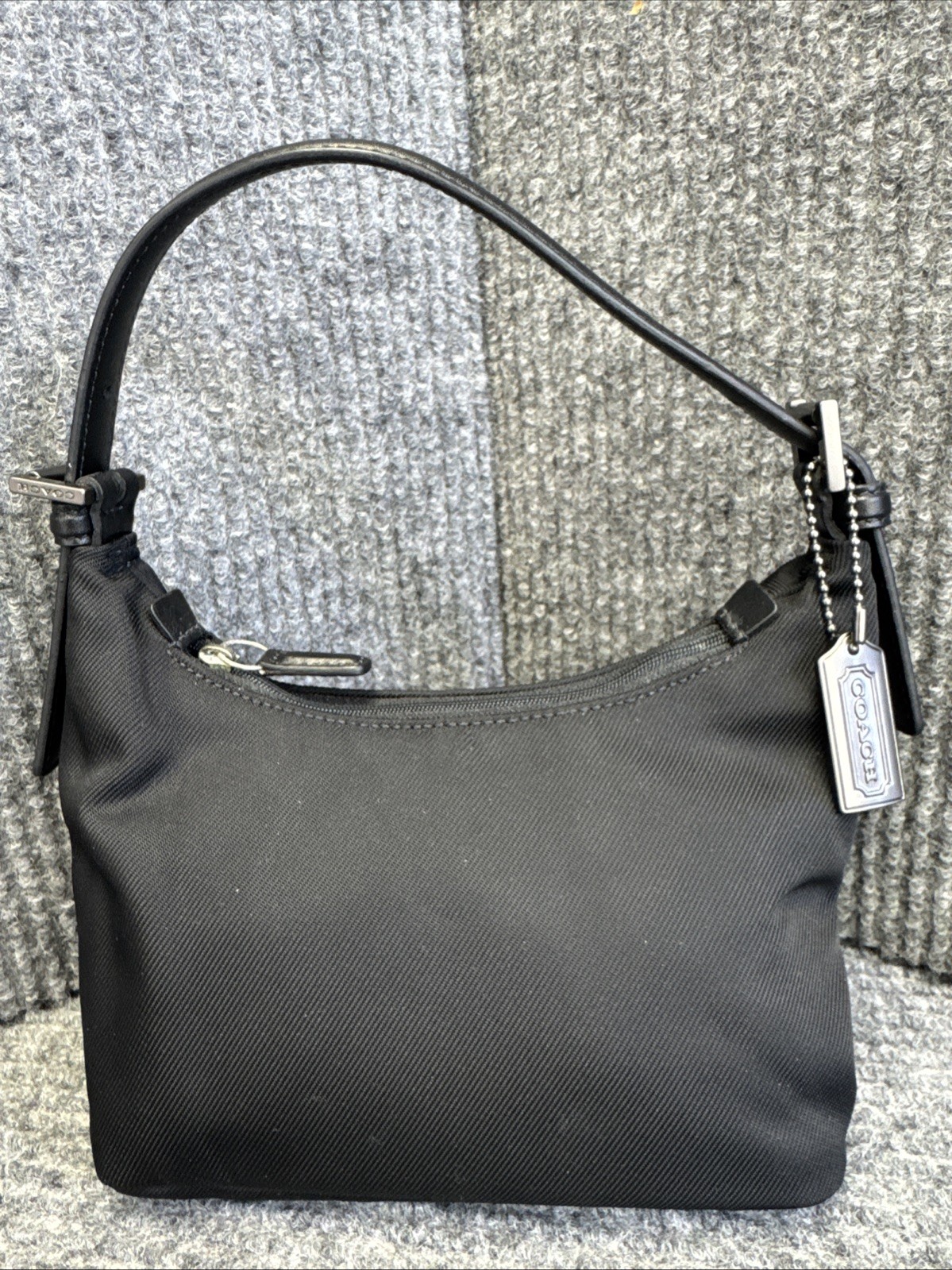Authentic Vintage Coach 7428 Black Nylon & Leather Mini Baguette Hobo Bag