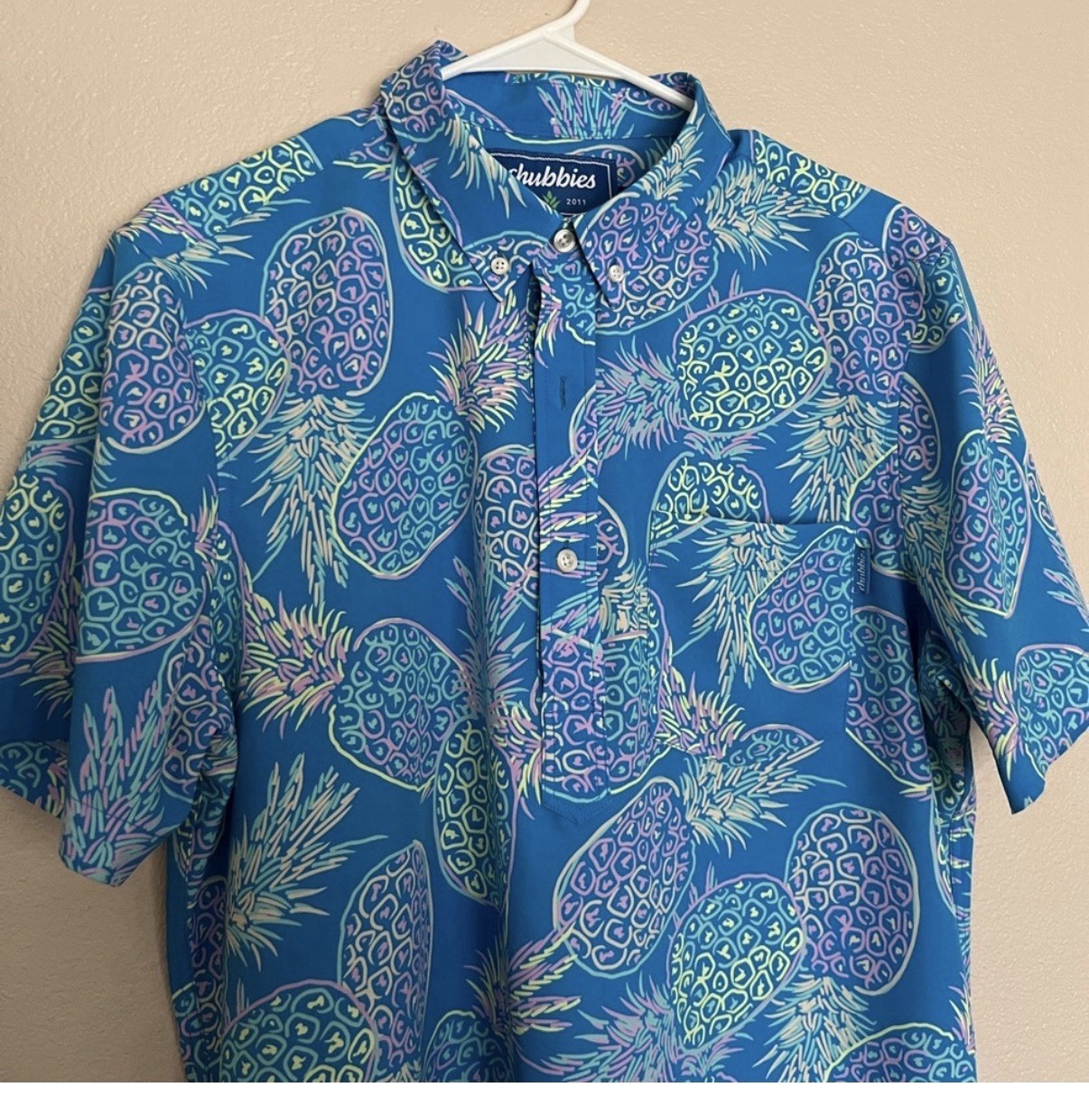 Chubbies Blue Pineapple Pullover Button Short Sle… - image 2