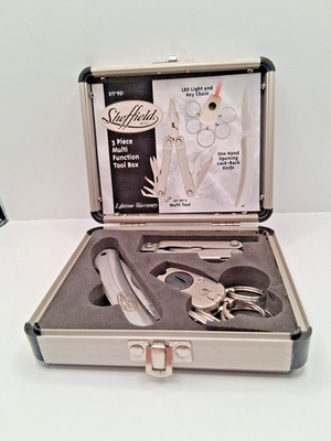 SHEFFIELD Stainless Steel 3 PIECE MULTI FUNCTION TOOL Box w/Knife Multi Tool