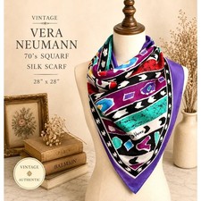 Vintage Vera Neumann Silk Scarf Purple Geometric Abstract Square 28