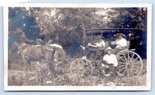Horse & Buggy Man Woman Posing in Carriage B&W c1900s Vintage Photo