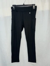 Women's L Black Slim Regular Mid-rise Quick Dri Leggings With Pockets - Xersion