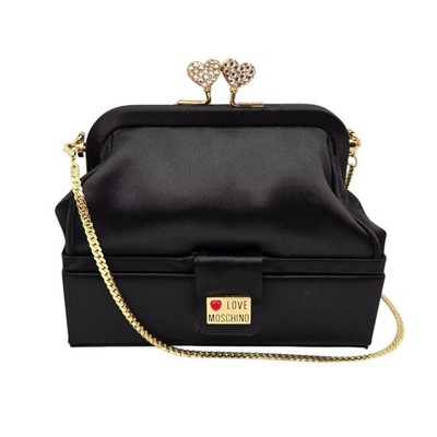 LOVE Moschino Kissing Hearts Black Box Clutch Gold Chain Shoulder Bag