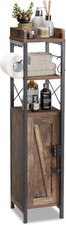 Small Bathroom Cabinet, Slim Toilet Paper Holder with Door 2 Shelves Metal