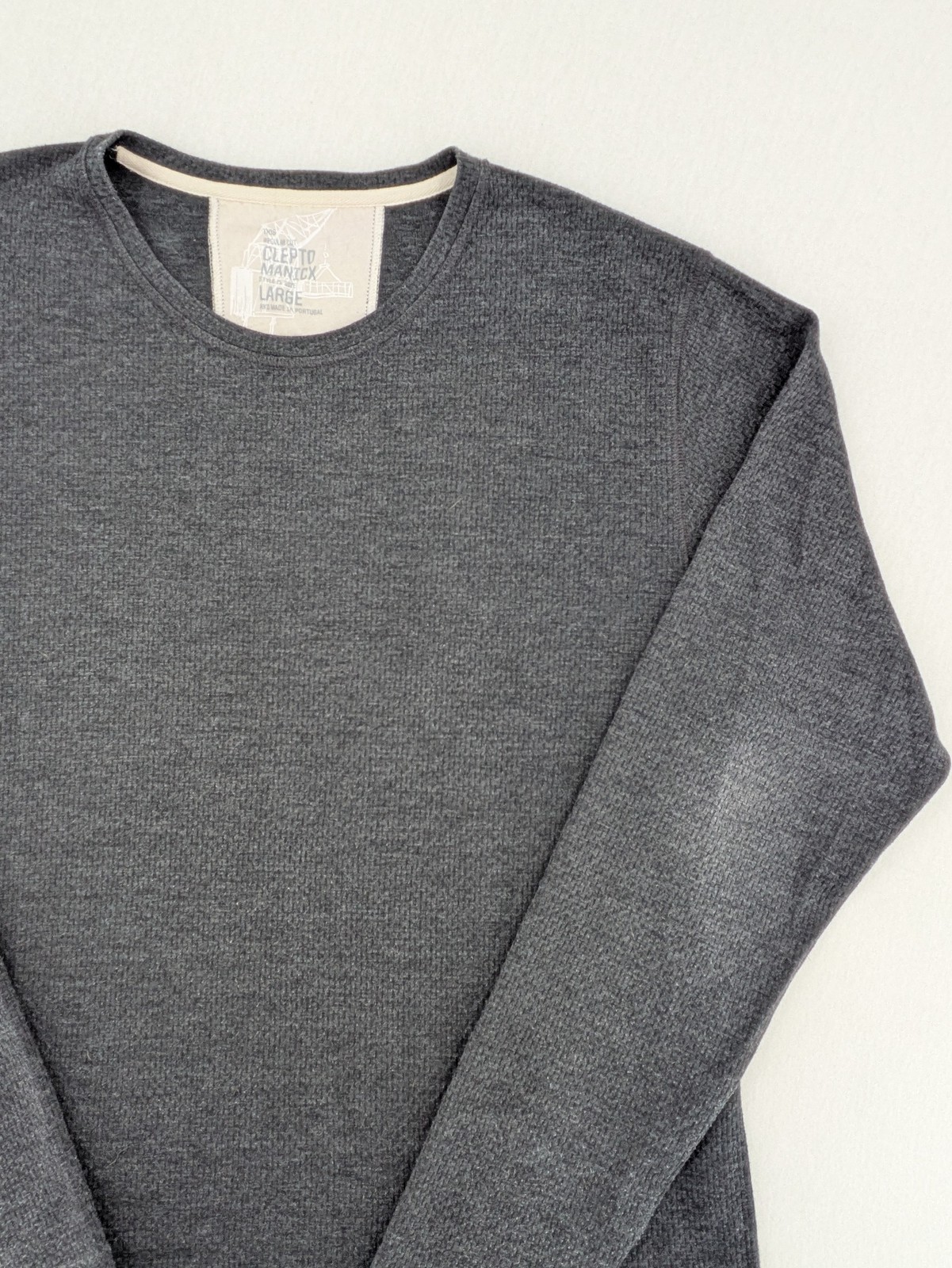 Clepto Manicx Herren Longsleeve Shirt Größe L Grau Waffelpiqué Pullover Regular image 2