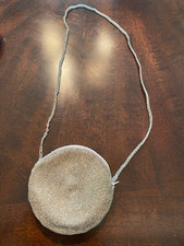 Neiman Marcus Silver Beaded Circle Bag With Beaded Strap 5 3/4  