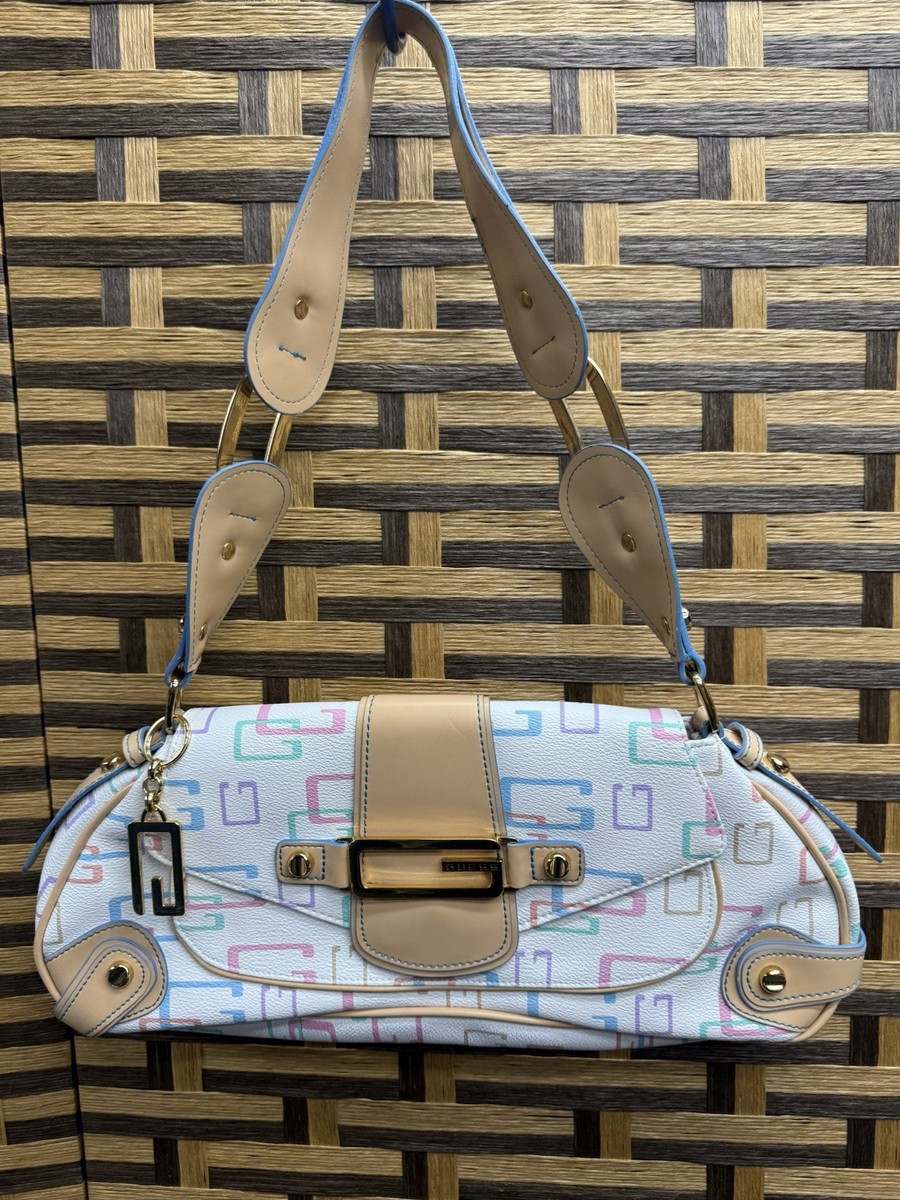 🔥RARE Vintage Y2K Guess Shoulder Bag White Logo w/ Multi Color G