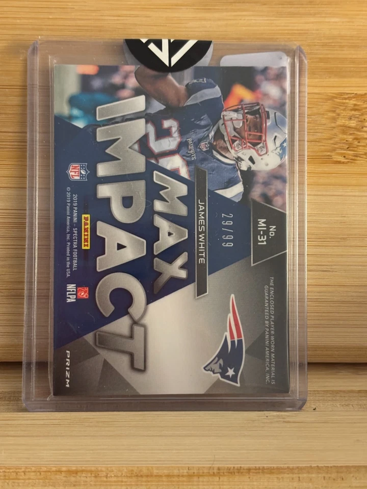 2019 Panini Spectra - Max Impact James White #MI-31 Neon Blue Prizm /99 (MEM) - Image 2 of 2