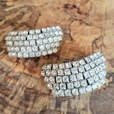 Vintage Signed MUSI Crystal Clear Rhinestone Prong Set SHOE CLIP Pin Pair