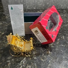Reed & Barton 24 K Gold Plated Russian Sleigh Christmas Ornament NOB