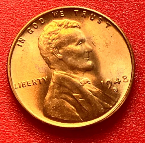 1948-S Lincoln Wheat Cent Penny GEM RED BU From an Original Bank Roll