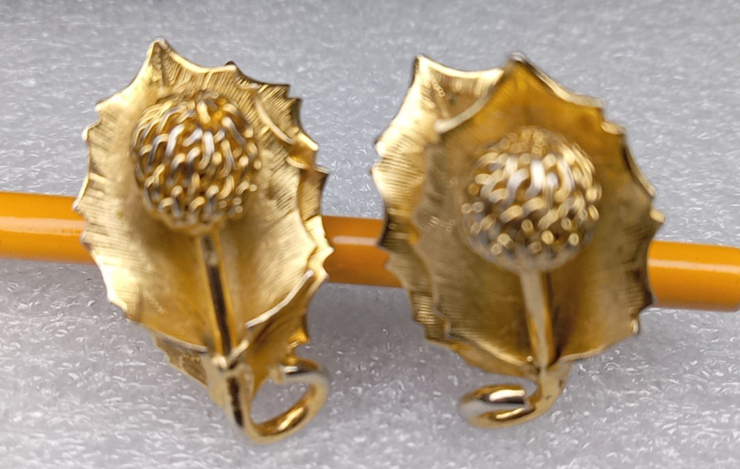 Leaf Berry Clip On Gold Toned Earrings