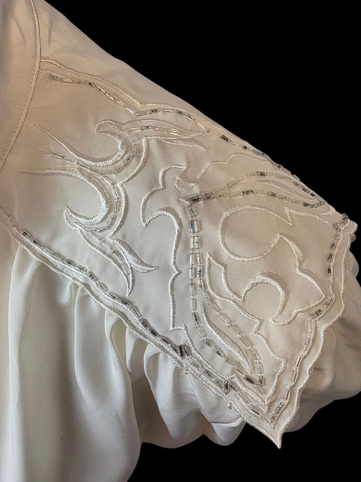 Blusa Koret Años 80 90 Marfil Talla 18 Cuentas Detalle Hombro Cuello Simulado Largo Slv Top Foto 3 de 4