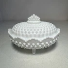 Vintage Hobnail Milk Glass, Oval Candy Dish With Lid
