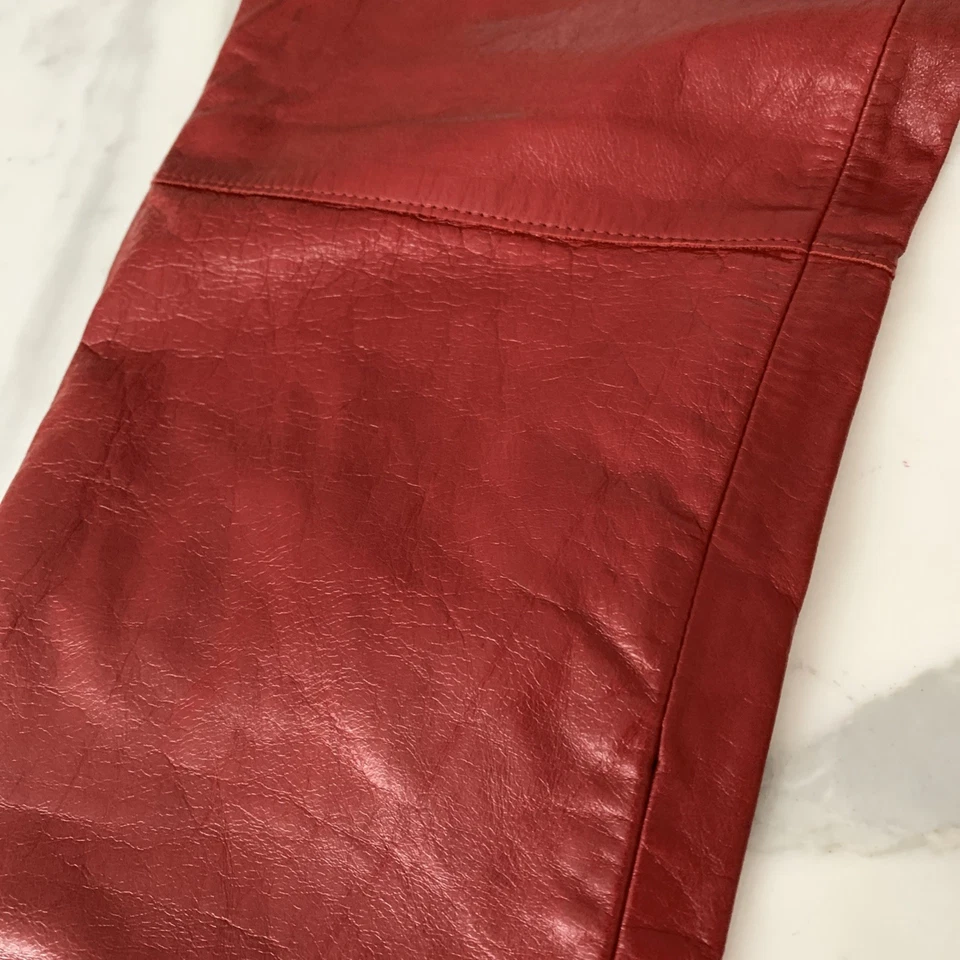 Vintage Kenneth Cole New York Women’s Red Leather Pants Size 6 Zip Cuff - Image 2 of 4