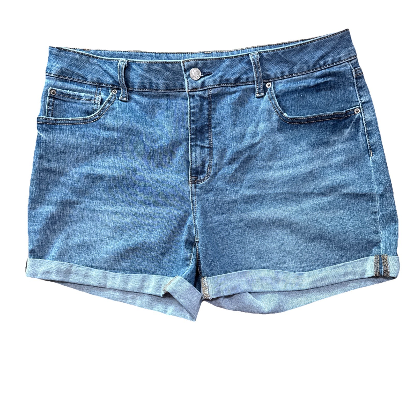 Time Tru Denim Shorts Womens 16 Blue Mid Rise Cuffed Stretch Casual Summer
