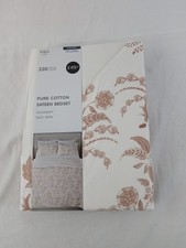 M&S Home Double Pure Cotton Sateen Bedset Ivory Brown Floral Patterned NEW