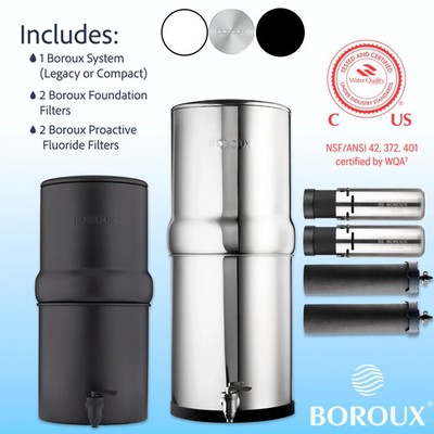 Boroux Gravity Water Filter System - Foundation and Proactive Filters - Complete
