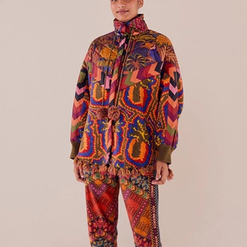 Farm Rio Oversized Tapestry pineapple knit puffer size medium