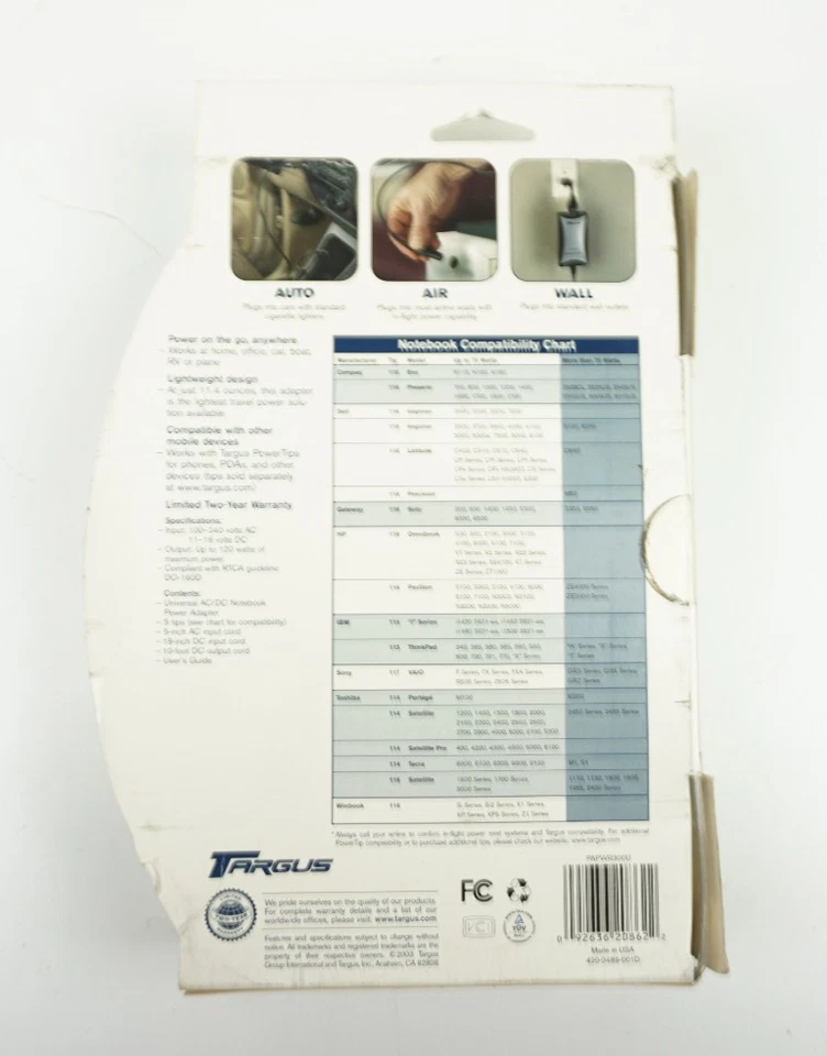 Adaptador de corriente universal AC/DC para portátil Targus hasta 120 vatios PAPWR300U Foto 3 de 3