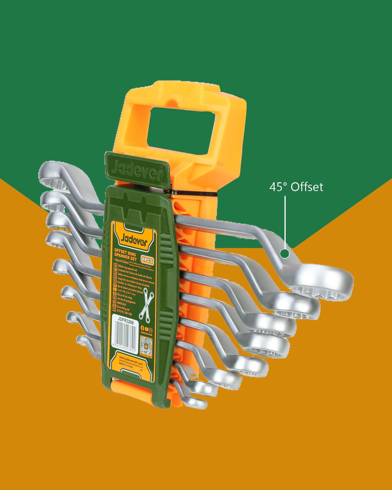 8-Piece Offset Wrench Set, Double Box End, 12-Point, 45-Degree, Metric 6-22mm