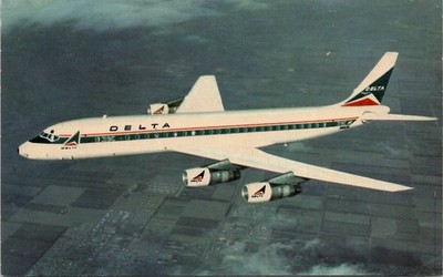 postcard deltas modern jet fleet includes Douglas DCA8 fan jet