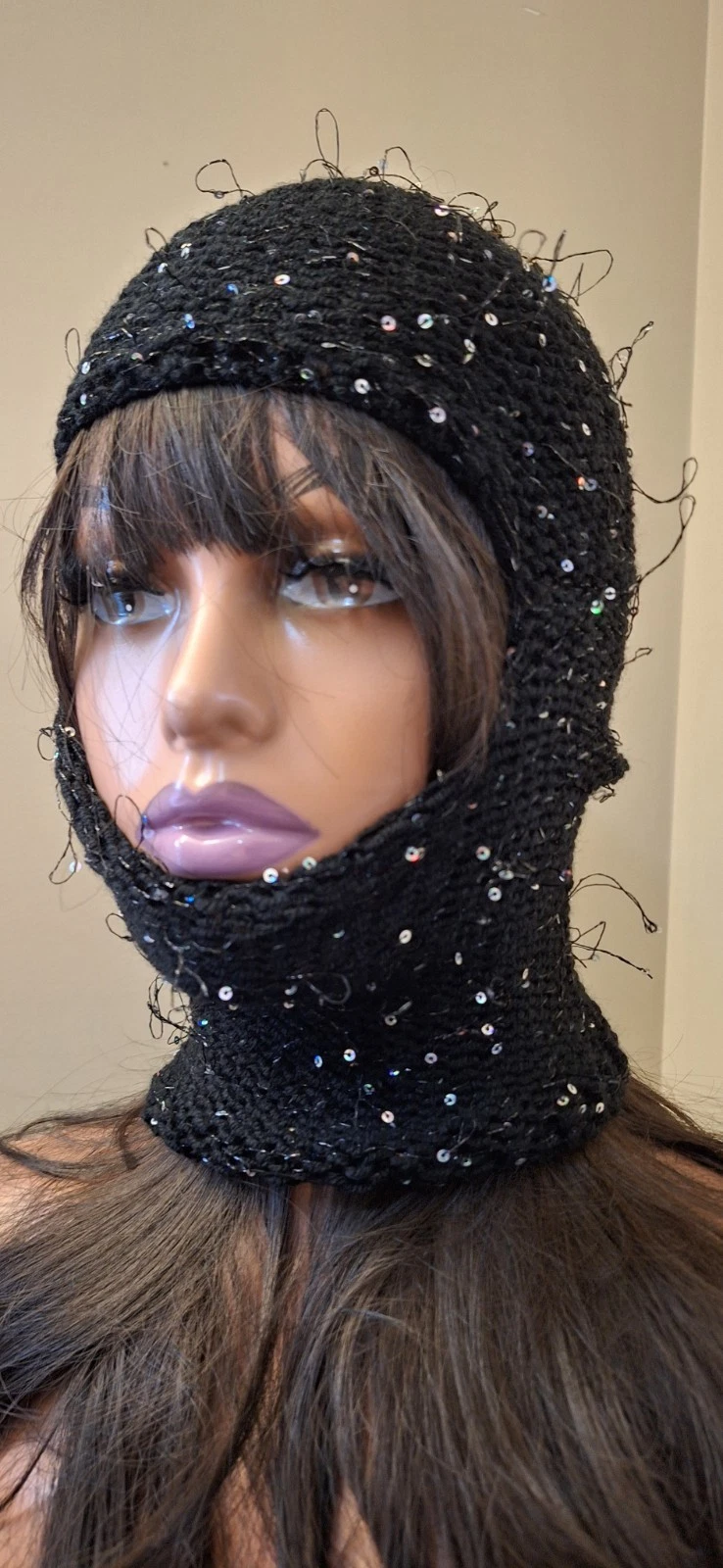 Silent Riot Balaclava – Black Knit Mask with Iridescent Sequins, 1/1