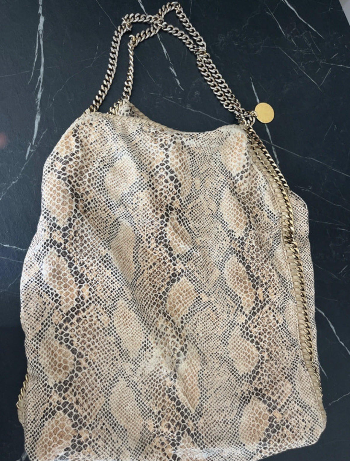 Stella McCartney borsa a spalla donna stampa pitone beige/marrone catena argento