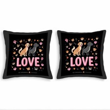 Set of 2 18x18in Throw Pillow Covers with Whimsical Cartoon Dogs Hearts