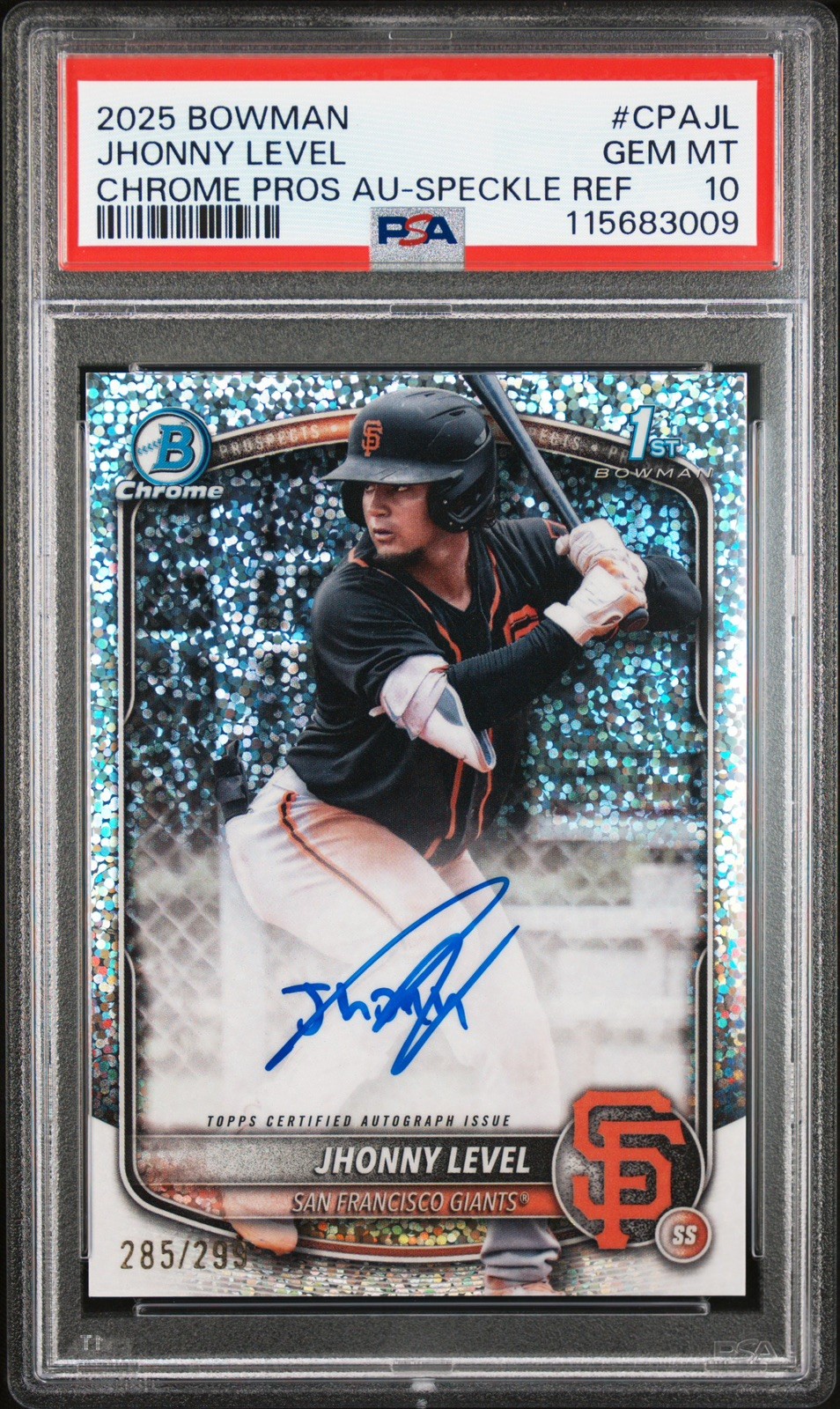2025 Bowman Chrome #CPAJL Jhonny Level 1st Speckle Refractor Auto /299 PSA 10
