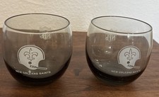 Set of 2 NFL Smoked Glass New Orleans Saints Football Roly Poly Low Ball Glasses