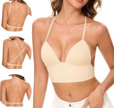 Low Back Bra Invisible Backless Bra 38C/36D Wireless Plunge Open Back Bra Sand